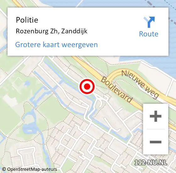 Locatie op kaart van de 112 melding: Politie Rozenburg Zh, Zanddijk op 4 augustus 2020 10:48