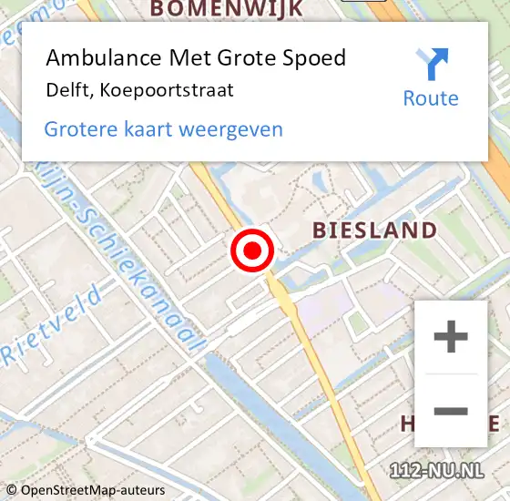 Locatie op kaart van de 112 melding: Ambulance Met Grote Spoed Naar Delft, Koepoortstraat op 4 augustus 2020 10:57