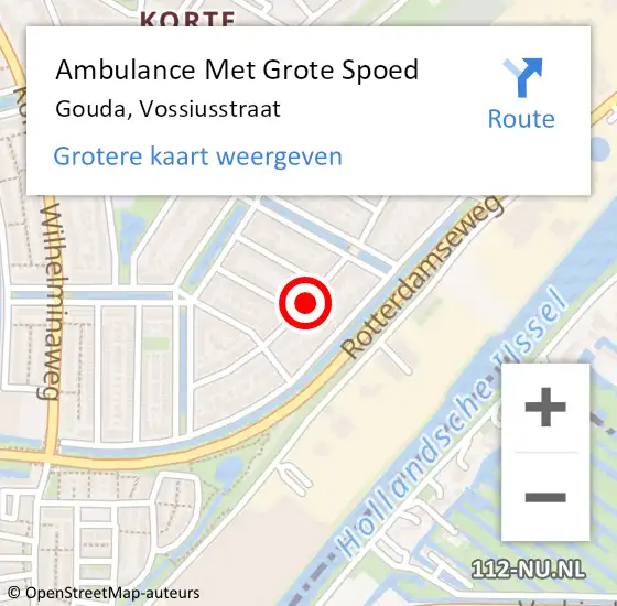 Locatie op kaart van de 112 melding: Ambulance Met Grote Spoed Naar Gouda, Vossiusstraat op 4 augustus 2020 11:26