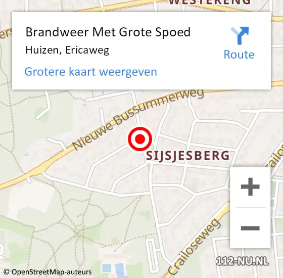 Locatie op kaart van de 112 melding: Brandweer Met Grote Spoed Naar Huizen, Ericaweg op 4 augustus 2020 11:49