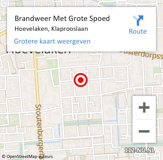 Locatie op kaart van de 112 melding: Brandweer Met Grote Spoed Naar Hoevelaken, Klaprooslaan op 4 augustus 2020 13:10