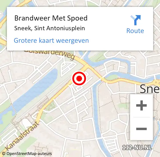 Locatie op kaart van de 112 melding: Brandweer Met Spoed Naar Sneek, Sint Antoniusplein op 4 augustus 2020 16:25