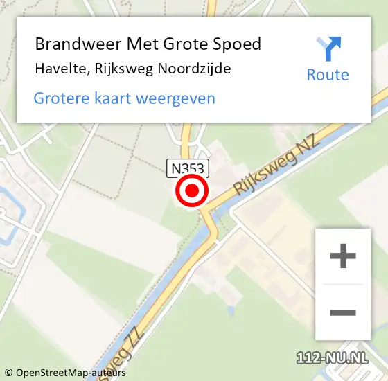 Locatie op kaart van de 112 melding: Brandweer Met Grote Spoed Naar Havelte, Rijksweg Noordzijde op 14 mei 2014 18:29