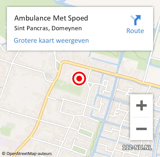Locatie op kaart van de 112 melding: Ambulance Met Spoed Naar Sint Pancras, Domeynen op 4 augustus 2020 17:58