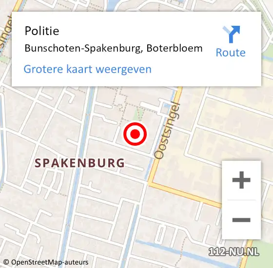 Locatie op kaart van de 112 melding: Politie Bunschoten-Spakenburg, Boterbloem op 4 augustus 2020 18:36