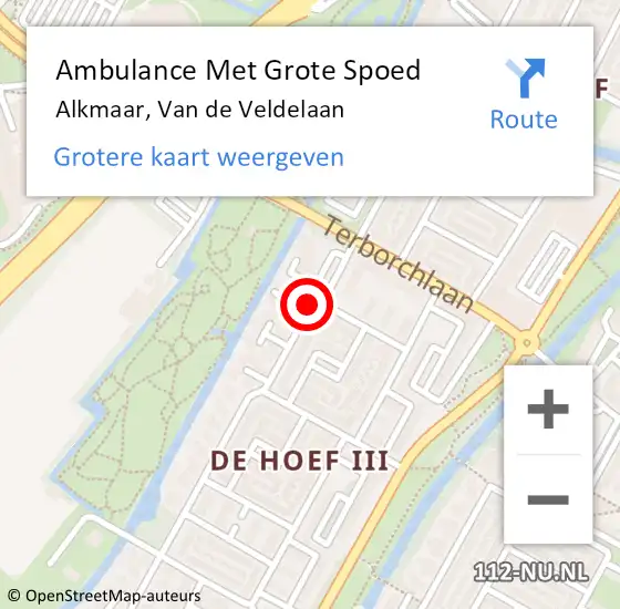 Locatie op kaart van de 112 melding: Ambulance Met Grote Spoed Naar Alkmaar, Van de Veldelaan op 4 augustus 2020 19:47