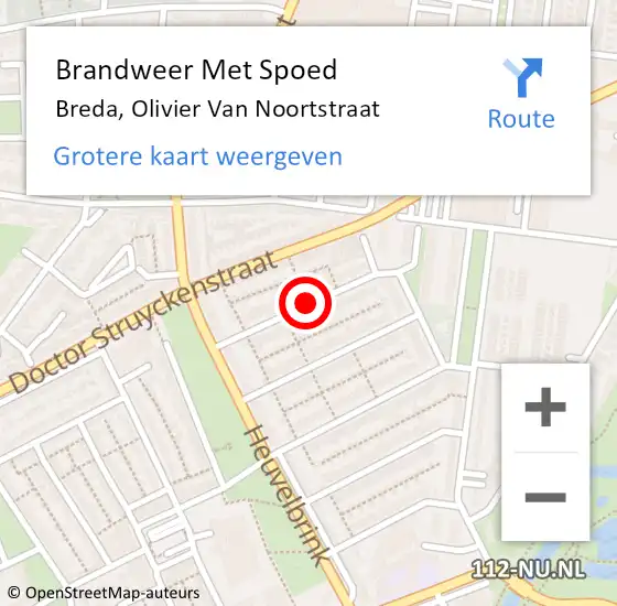 Locatie op kaart van de 112 melding: Brandweer Met Spoed Naar Breda, Olivier Van Noortstraat op 4 augustus 2020 22:02