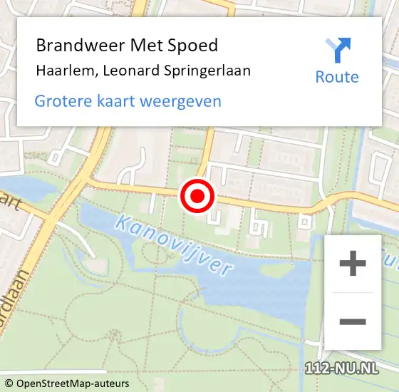 Locatie op kaart van de 112 melding: Brandweer Met Spoed Naar Haarlem, Leonard Springerlaan op 4 augustus 2020 23:05