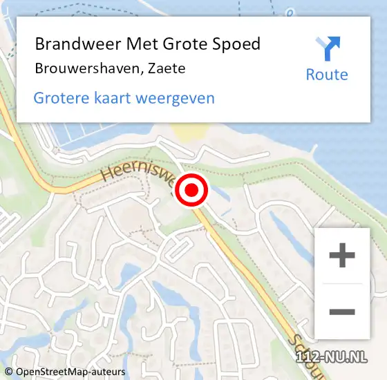 Locatie op kaart van de 112 melding: Brandweer Met Grote Spoed Naar Brouwershaven, Zaete op 4 augustus 2020 23:22