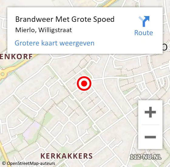 Locatie op kaart van de 112 melding: Brandweer Met Grote Spoed Naar Mierlo, Willigstraat op 5 augustus 2020 00:21