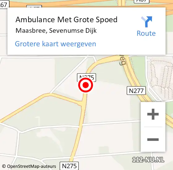 Locatie op kaart van de 112 melding: Ambulance Met Grote Spoed Naar Maasbree, Sevenumse Dijk op 14 mei 2014 19:14