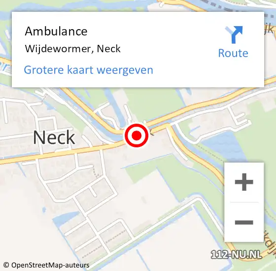 Locatie op kaart van de 112 melding: Ambulance Wijdewormer, Neck op 5 augustus 2020 07:14