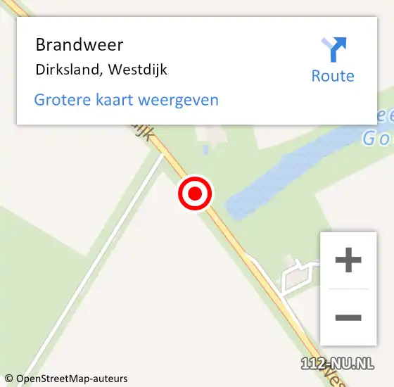 Locatie op kaart van de 112 melding: Brandweer Dirksland, Westdijk op 5 augustus 2020 10:34