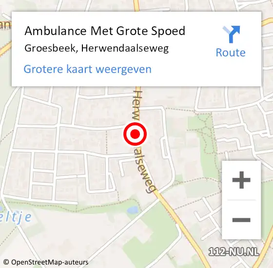 Locatie op kaart van de 112 melding: Ambulance Met Grote Spoed Naar Groesbeek, Herwendaalseweg op 5 augustus 2020 11:47