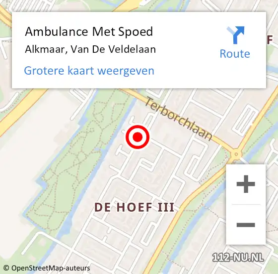 Locatie op kaart van de 112 melding: Ambulance Met Spoed Naar Alkmaar, Van De Veldelaan op 5 augustus 2020 12:06