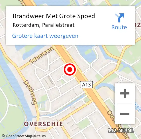 Locatie op kaart van de 112 melding: Brandweer Met Grote Spoed Naar Rotterdam, Parallelstraat op 5 augustus 2020 13:26