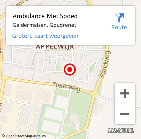 Locatie op kaart van de 112 melding: Ambulance Met Spoed Naar Geldermalsen, Goudrenet op 5 augustus 2020 14:12