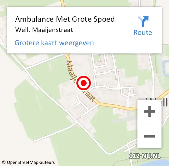 Locatie op kaart van de 112 melding: Ambulance Met Grote Spoed Naar Well, Maaijenstraat op 14 mei 2014 21:02