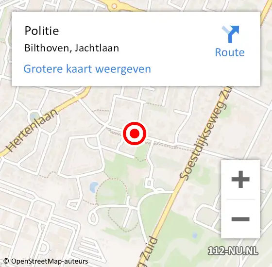 Locatie op kaart van de 112 melding: Politie Bilthoven, Jachtlaan op 5 augustus 2020 19:57