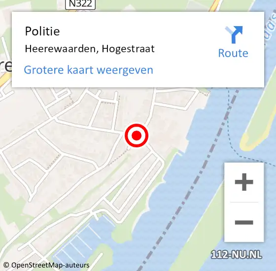 Locatie op kaart van de 112 melding: Politie Heerewaarden, Hogestraat op 5 augustus 2020 20:02