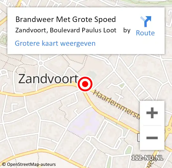 Locatie op kaart van de 112 melding: Brandweer Met Grote Spoed Naar Zandvoort, Boulevard Paulus Loot    by op 5 augustus 2020 20:28
