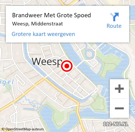 Locatie op kaart van de 112 melding: Brandweer Met Grote Spoed Naar Weesp, Middenstraat op 5 augustus 2020 23:39