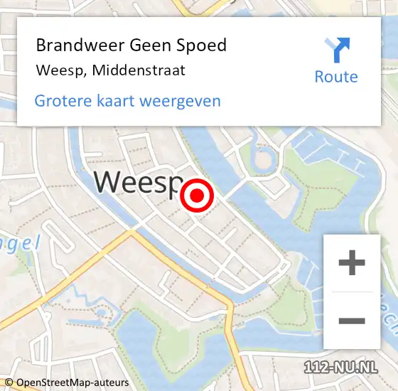 Locatie op kaart van de 112 melding: Brandweer Geen Spoed Naar Weesp, Middenstraat op 5 augustus 2020 23:48