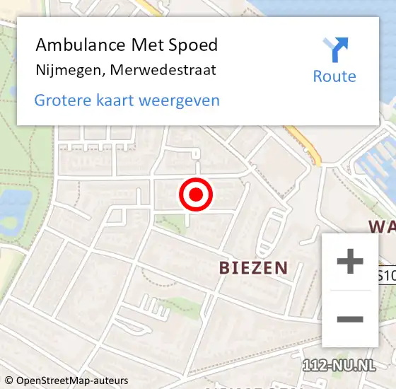 Locatie op kaart van de 112 melding: Ambulance Met Spoed Naar Nijmegen, Merwedestraat op 6 augustus 2020 02:47