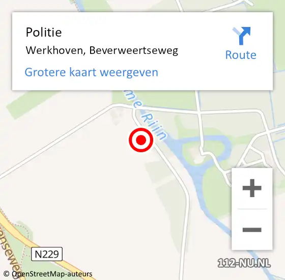 Locatie op kaart van de 112 melding: Politie Werkhoven, Beverweertseweg op 6 augustus 2020 05:21