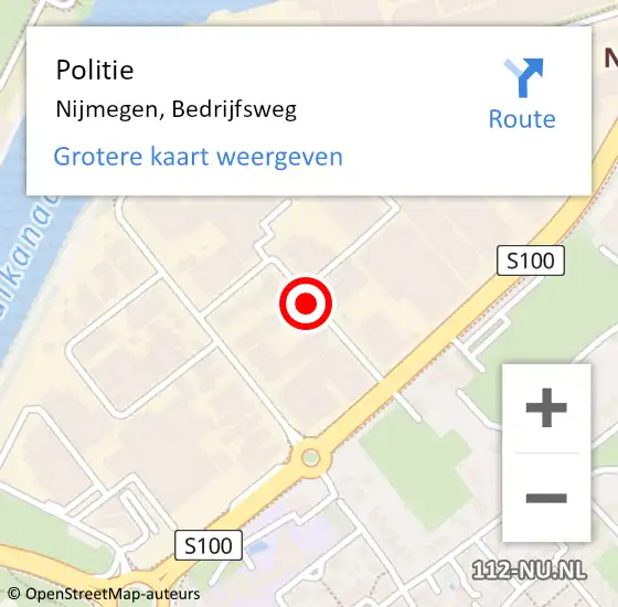 Locatie op kaart van de 112 melding: Politie Nijmegen, Bedrijfsweg op 6 augustus 2020 05:30