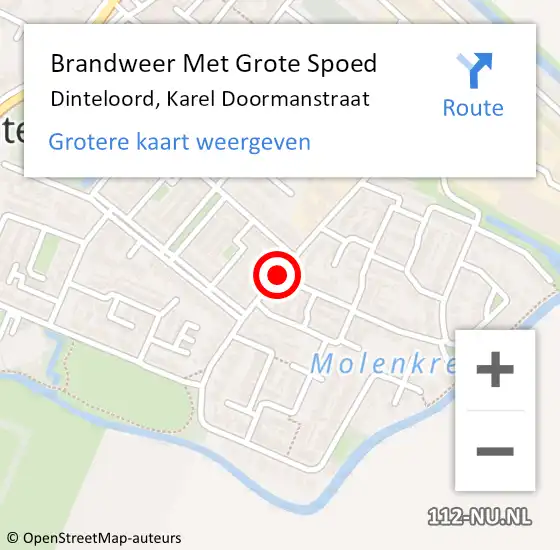 Locatie op kaart van de 112 melding: Brandweer Met Grote Spoed Naar Dinteloord, Karel Doormanstraat op 6 augustus 2020 08:03