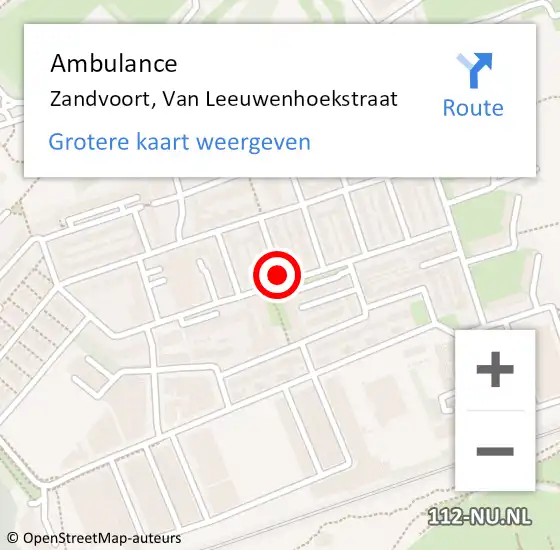 Locatie op kaart van de 112 melding: Ambulance Zandvoort, Van Leeuwenhoekstraat op 6 augustus 2020 08:22