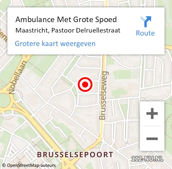 Locatie op kaart van de 112 melding: Ambulance Met Grote Spoed Naar Maastricht, Pastoor Delruellestraat op 14 mei 2014 22:12