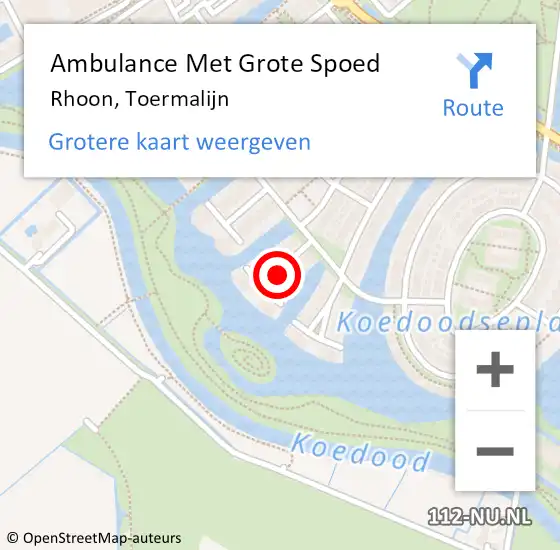 Locatie op kaart van de 112 melding: Ambulance Met Grote Spoed Naar Rhoon, Toermalijn op 6 augustus 2020 09:45