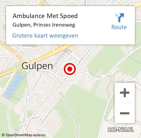 Locatie op kaart van de 112 melding: Ambulance Met Spoed Naar Gulpen, Prinses Ireneweg op 1 oktober 2013 21:57