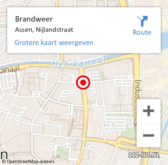 Locatie op kaart van de 112 melding: Brandweer Assen, Nijlandstraat op 6 augustus 2020 12:01