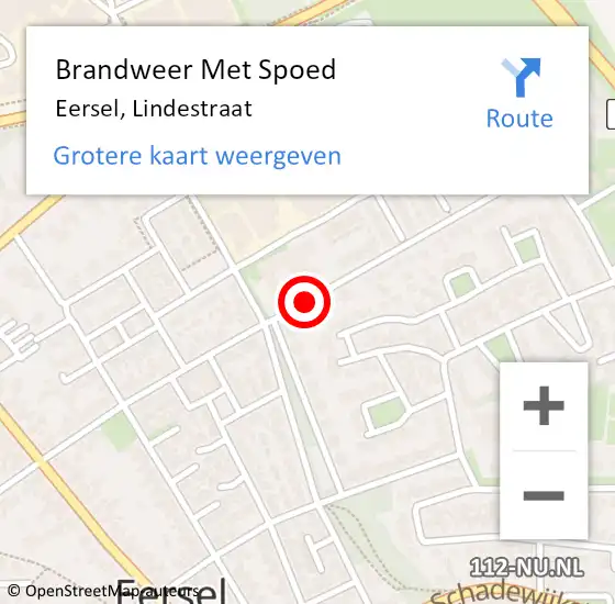 Locatie op kaart van de 112 melding: Brandweer Met Spoed Naar Eersel, Lindestraat op 6 augustus 2020 12:05