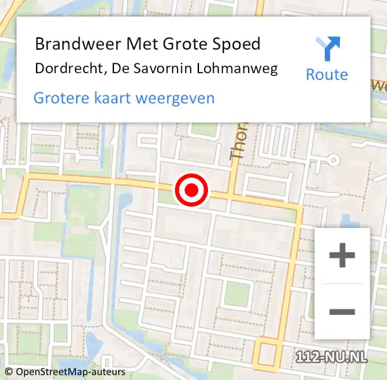 Locatie op kaart van de 112 melding: Brandweer Met Grote Spoed Naar Dordrecht, De Savornin Lohmanweg op 6 augustus 2020 12:21