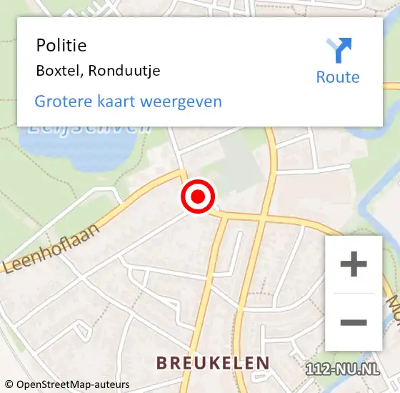 Locatie op kaart van de 112 melding: Politie Boxtel, Ronduutje op 6 augustus 2020 12:30