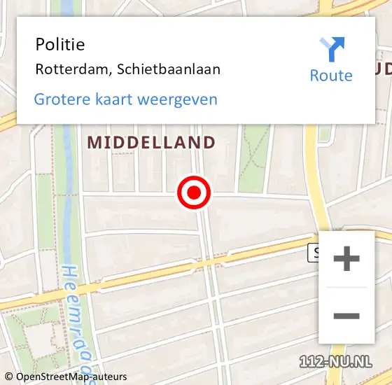 Locatie op kaart van de 112 melding: Politie Rotterdam, Schietbaanlaan op 6 augustus 2020 12:45