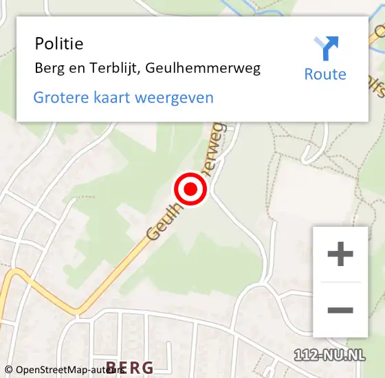 Locatie op kaart van de 112 melding: Politie Berg en Terblijt, Geulhemmerweg op 6 augustus 2020 13:25