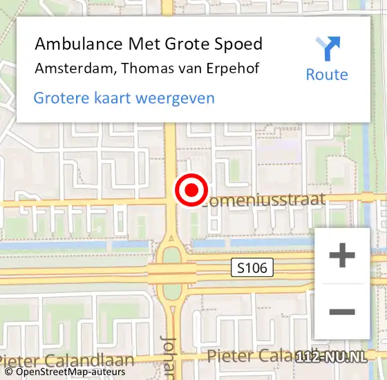 Locatie op kaart van de 112 melding: Ambulance Met Grote Spoed Naar Amsterdam, Thomas van Erpehof op 6 augustus 2020 15:11
