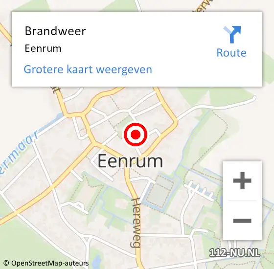 Locatie op kaart van de 112 melding: Brandweer Eenrum op 6 augustus 2020 15:56