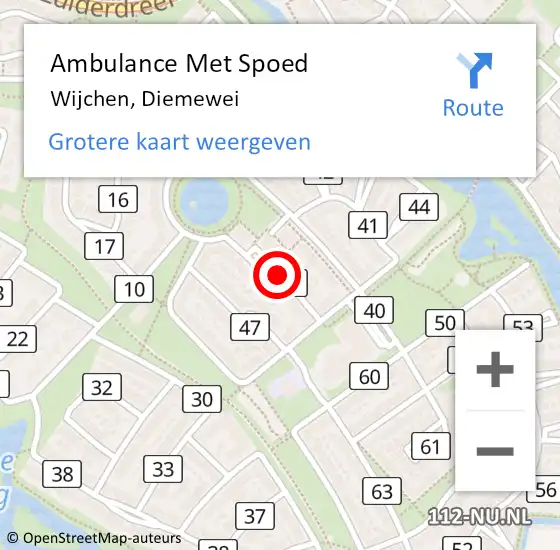 Locatie op kaart van de 112 melding: Ambulance Met Spoed Naar Wijchen, Diemewei op 6 augustus 2020 16:05