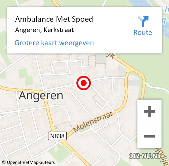 Locatie op kaart van de 112 melding: Ambulance Met Spoed Naar Angeren, Kerkstraat op 6 augustus 2020 16:11