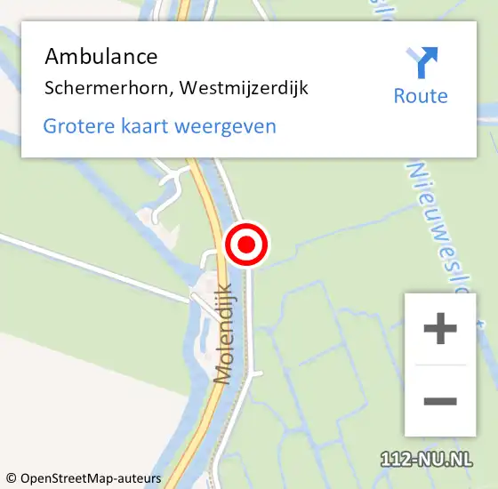 Locatie op kaart van de 112 melding: Ambulance Schermerhorn, Westmijzerdijk op 6 augustus 2020 17:05