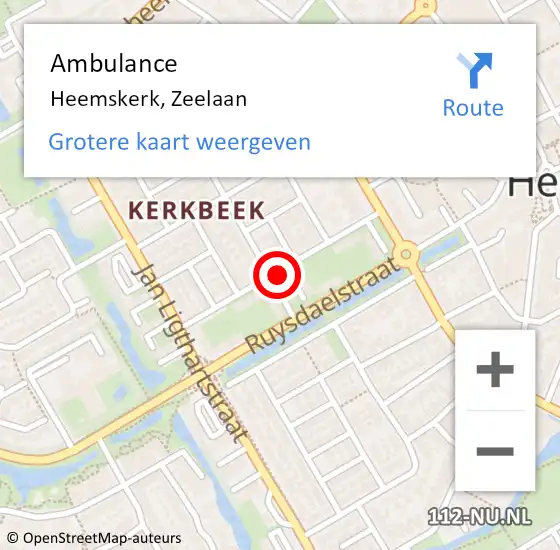 Locatie op kaart van de 112 melding: Ambulance Heemskerk, Zeelaan op 6 augustus 2020 17:58