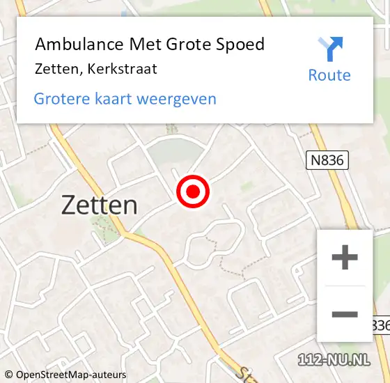 Locatie op kaart van de 112 melding: Ambulance Met Grote Spoed Naar Zetten, Kerkstraat op 6 augustus 2020 18:01