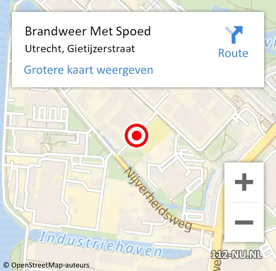 Locatie op kaart van de 112 melding: Brandweer Met Spoed Naar Utrecht, Gietijzerstraat op 6 augustus 2020 18:21