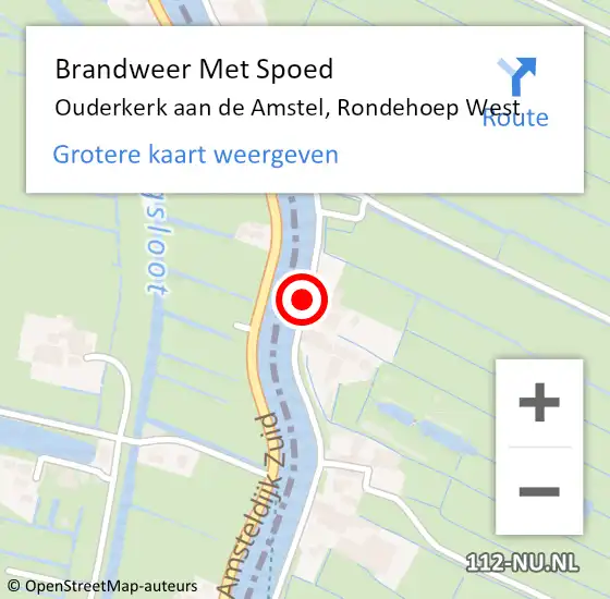 Locatie op kaart van de 112 melding: Brandweer Met Spoed Naar Ouderkerk aan de Amstel, Rondehoep West op 6 augustus 2020 18:49